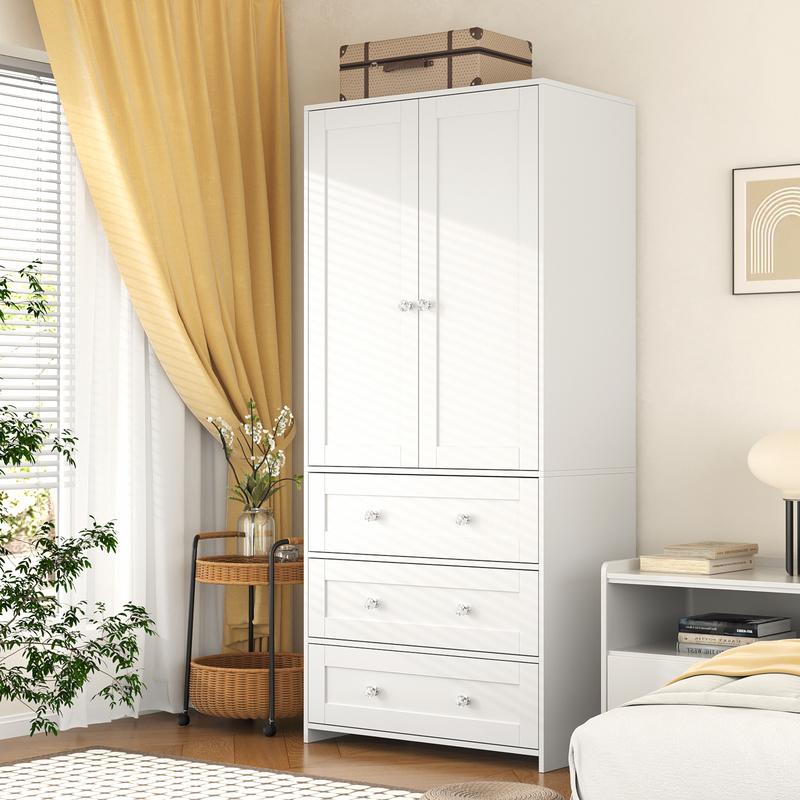 71" High Freestanding Wardrobe with 3 Drawers