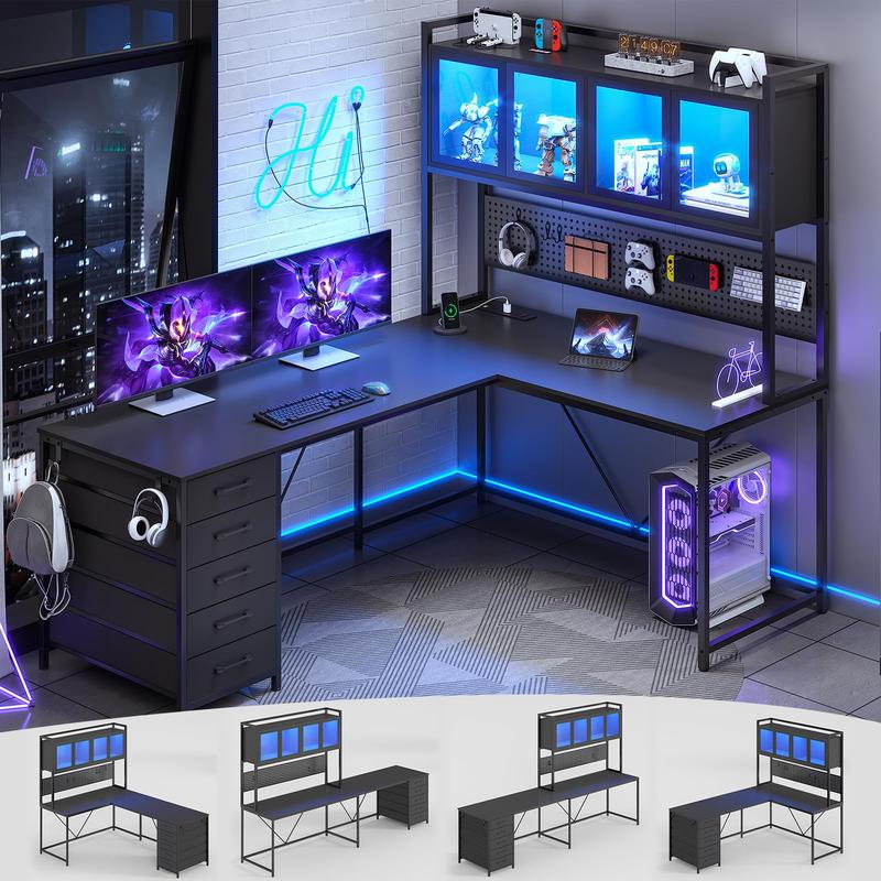 L Shaped Gaming Desk with Drawers