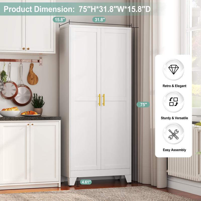 Kitchen Pantry Storage Cabinets with 2 Door and 5 Adjustable Shelves
