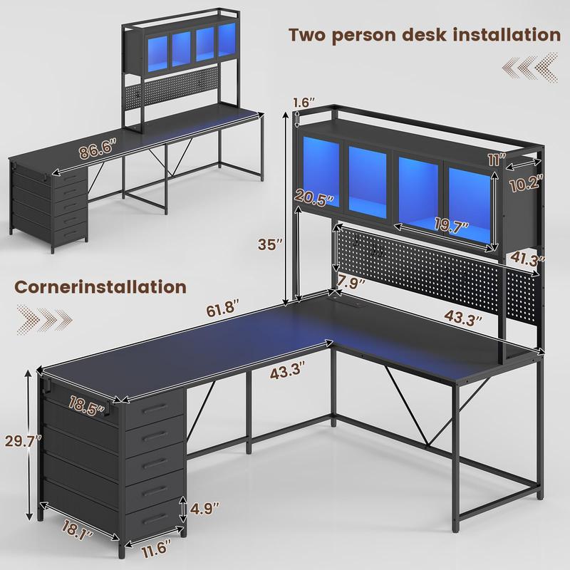 L Shaped Gaming Desk with Drawers