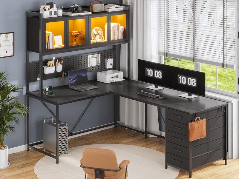 L Shaped Gaming Desk with Drawers