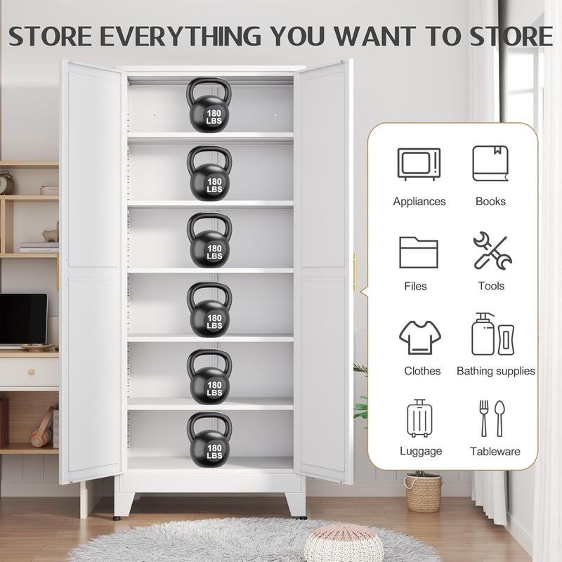 Kitchen Pantry Storage Cabinets with 2 Door and 5 Adjustable Shelves