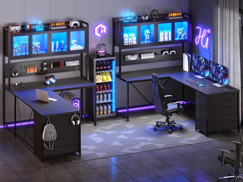 L Shaped Gaming Desk with Drawers