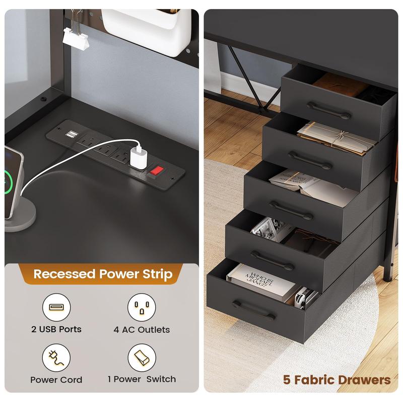 L Shaped Gaming Desk with Drawers