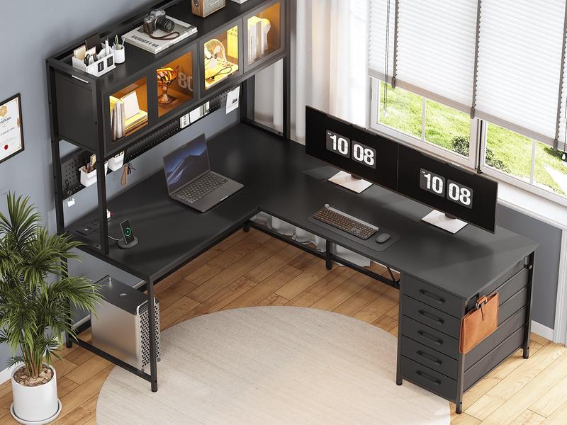 L Shaped Gaming Desk with Drawers