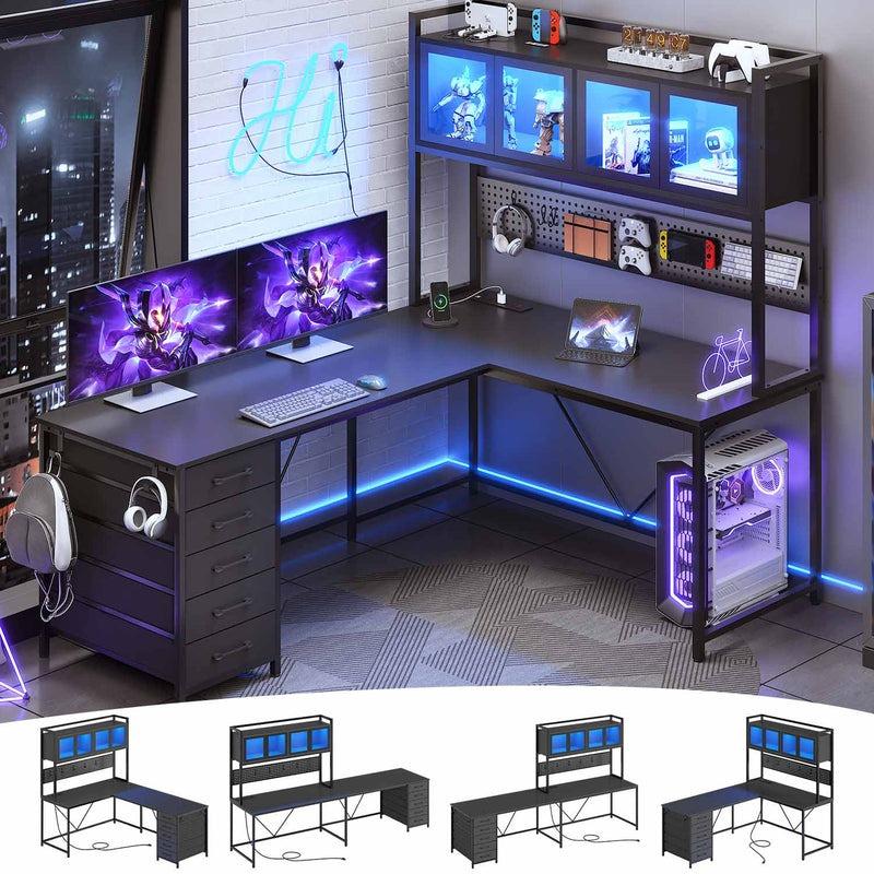 L Shaped Gaming Desk with Drawers
