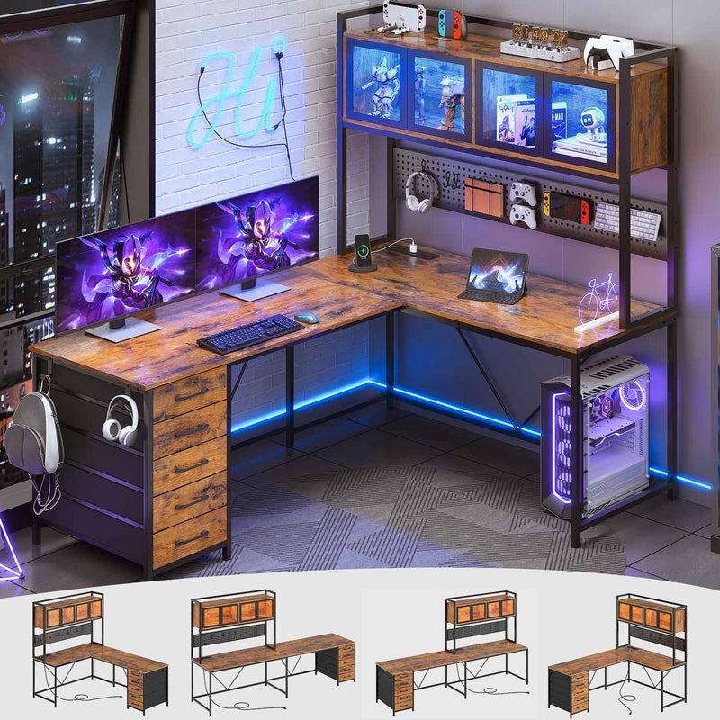 L Shaped Gaming Desk with Drawers