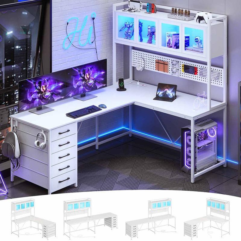 L Shaped Gaming Desk with Drawers
