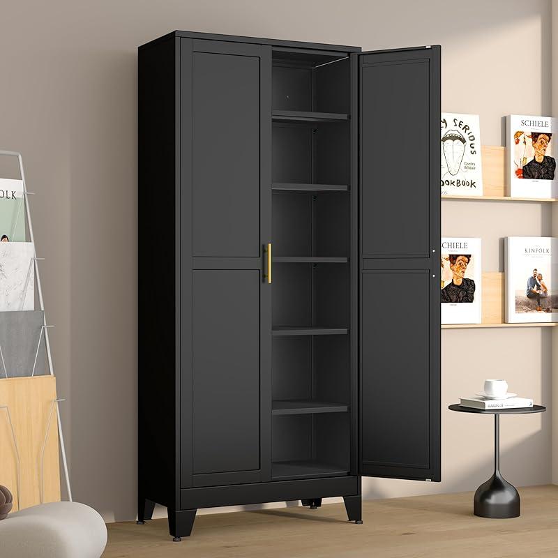 Kitchen Pantry Storage Cabinets with 2 Door and 5 Adjustable Shelves