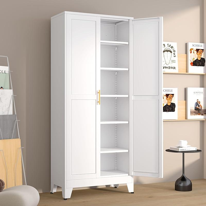Kitchen Pantry Storage Cabinets with 2 Door and 5 Adjustable Shelves